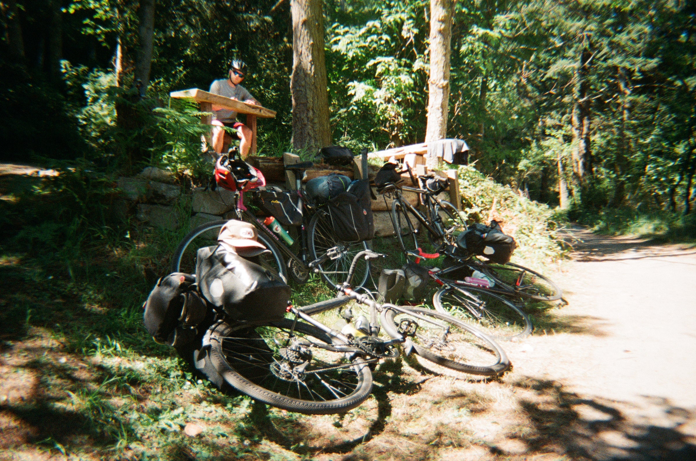 our bikes piled up in front of our campsite at Spencer Spit on Lopez Island