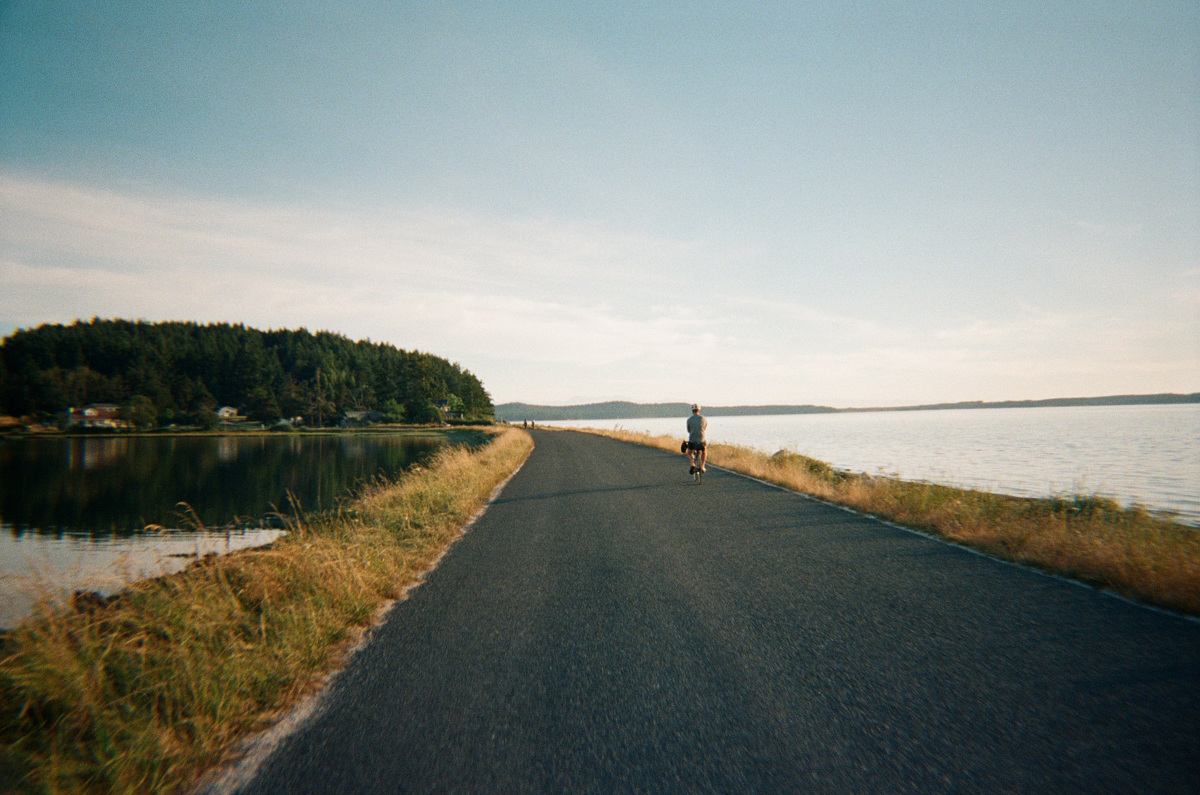 riding our bikes at dusk at Otis Perkins Day park on Lopez Island