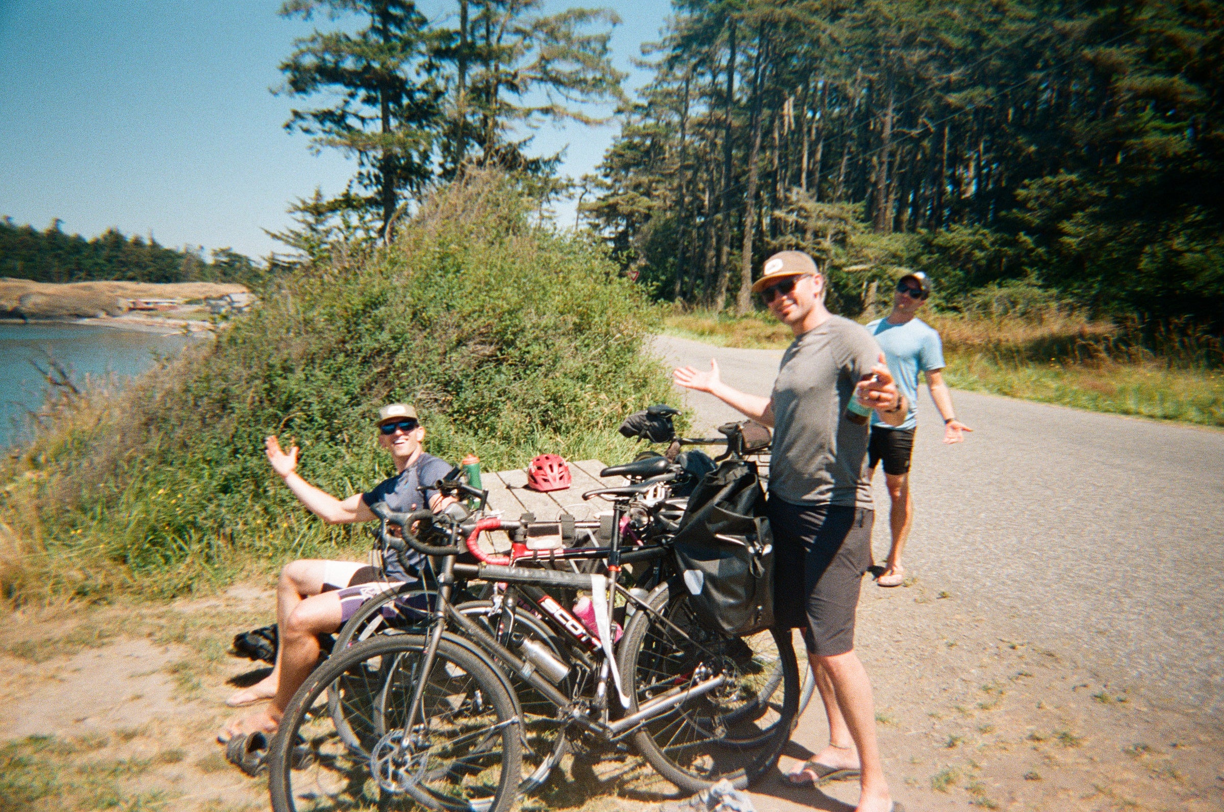 the gang eating lunch at Agate Beach County Park on Lopez Island