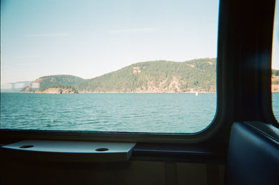 a view of the San Juan Islands from inside the ferry