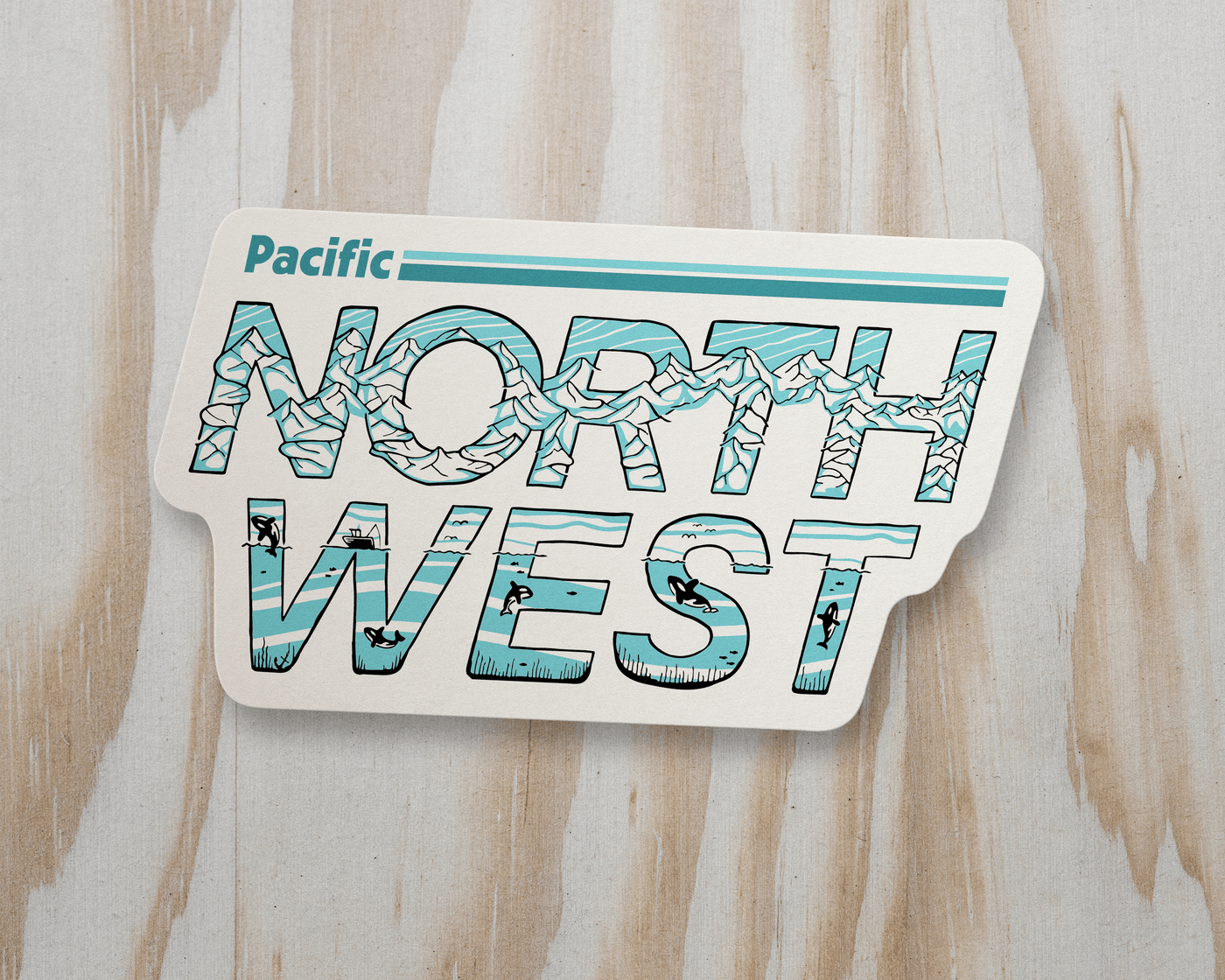 Pacific Northwest Sticker - Mountains and Orcas