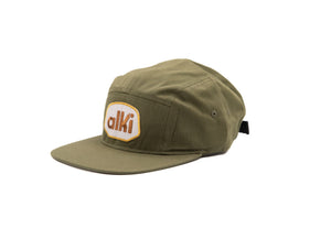 green 5 panel hat with alki patch