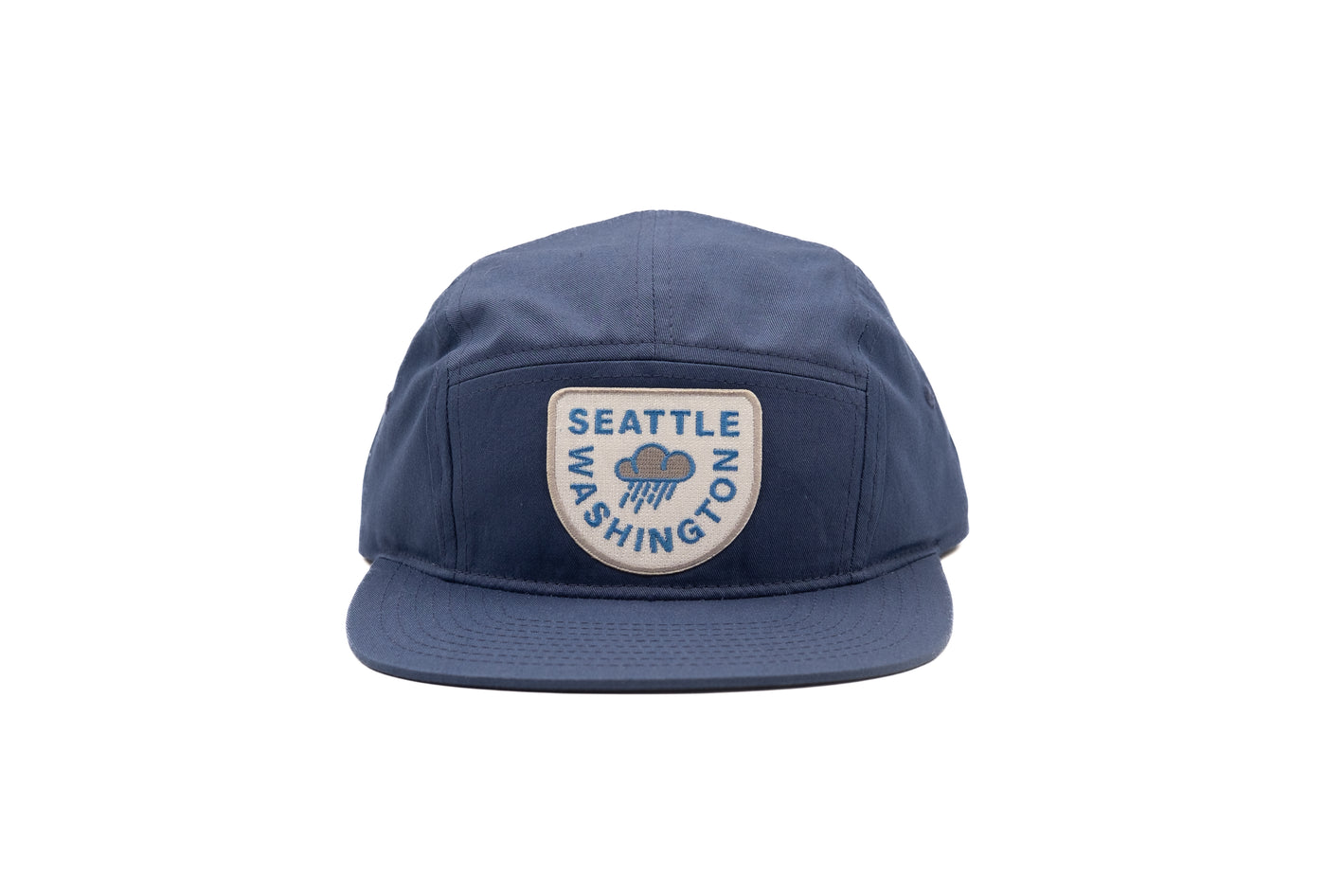blue 5 panel hat with seattle patch