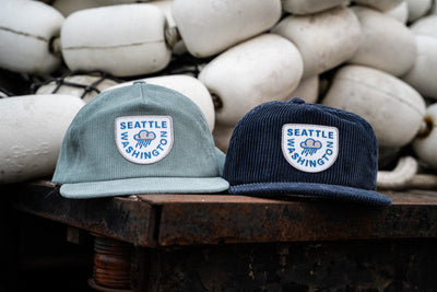 light blue and navy blue raincloud corduroy snapback Seattle hats